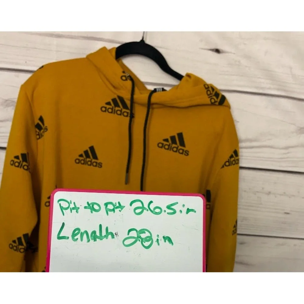 Adidas Mens Mustard Yellow All Over Logo Print Pullover Hoodie Sweatshirt L